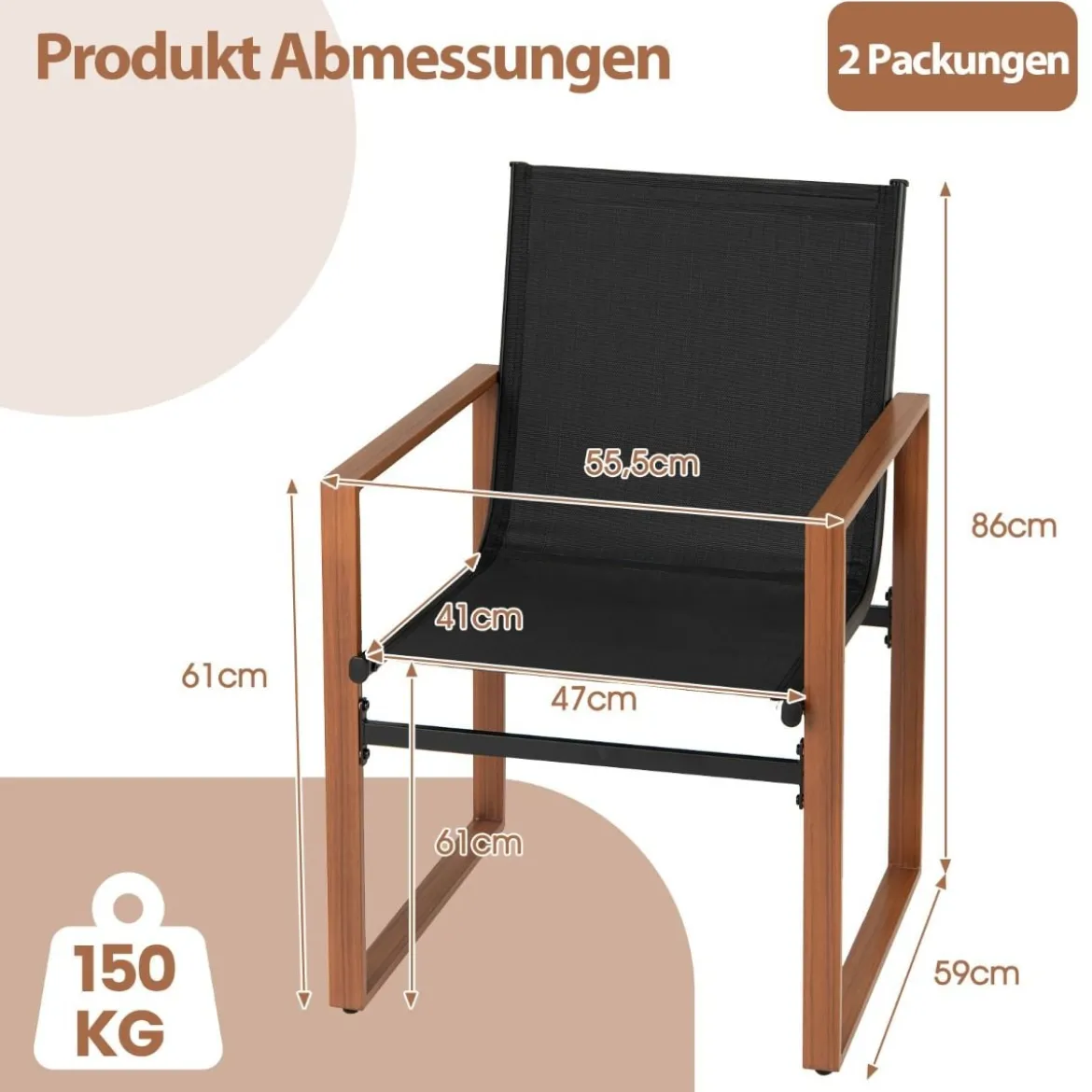 2er Set Terrassenstuhl Set mit Atmungsaktiver Sitzfläche & Rückenlehne Gartenstühlen