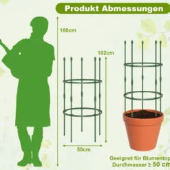 3er Set Tomaten Rankhilfe mit Verstellbare Höhe & 2 Ringe Pflanzenkäfig Pflanzenstütze 102 cm Hoch