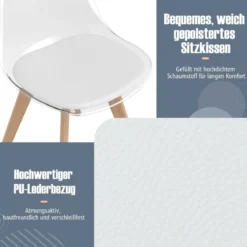 4er Set Transparent Esszimmerstühle mit Massivholz Beine Skandinavische Küchenstühle Akzentstuhl Weiß