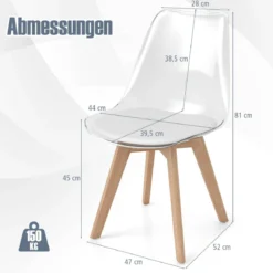 4er Set Transparent Esszimmerstühle mit Massivholz Beine Skandinavische Küchenstühle Akzentstuhl Weiß
