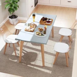 4er Set Transparent Esszimmerstühle mit Massivholz Beine Skandinavische Küchenstühle Akzentstuhl Weiß