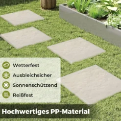 16er Set Trittsteine für Garten Gehwegplatten aus Polypropylen Steinplatten inkl. 64 Erdspießen Beige + Grau