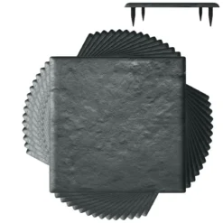 16er Set Trittsteine für Garten Gehwegplatten aus Polypropylen Steinplatten inkl. 64 Erdspießen 39,5 x 39,5 cm Grau