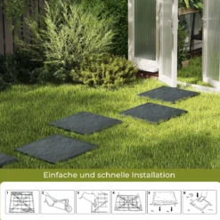 16er Set Trittsteine für Garten Gehwegplatten aus Polypropylen Steinplatten inkl. 64 Erdspießen 39,5 x 39,5 cm Grau