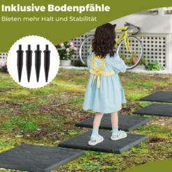 8er Set Trittsteine für Garten Gehwegplatten aus Polypropylen Steinplatten inkl. 32 Erdspießen 39,5 x 39,5 cm Grau