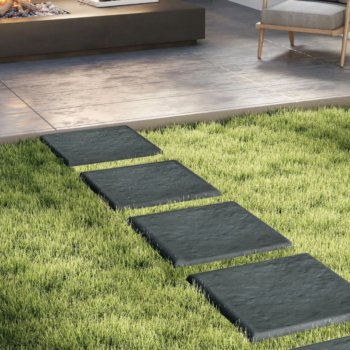 8er Set Trittsteine für Garten Gehwegplatten aus Polypropylen Steinplatten inkl. 32 Erdspießen 39,5 x 39,5 cm Grau
