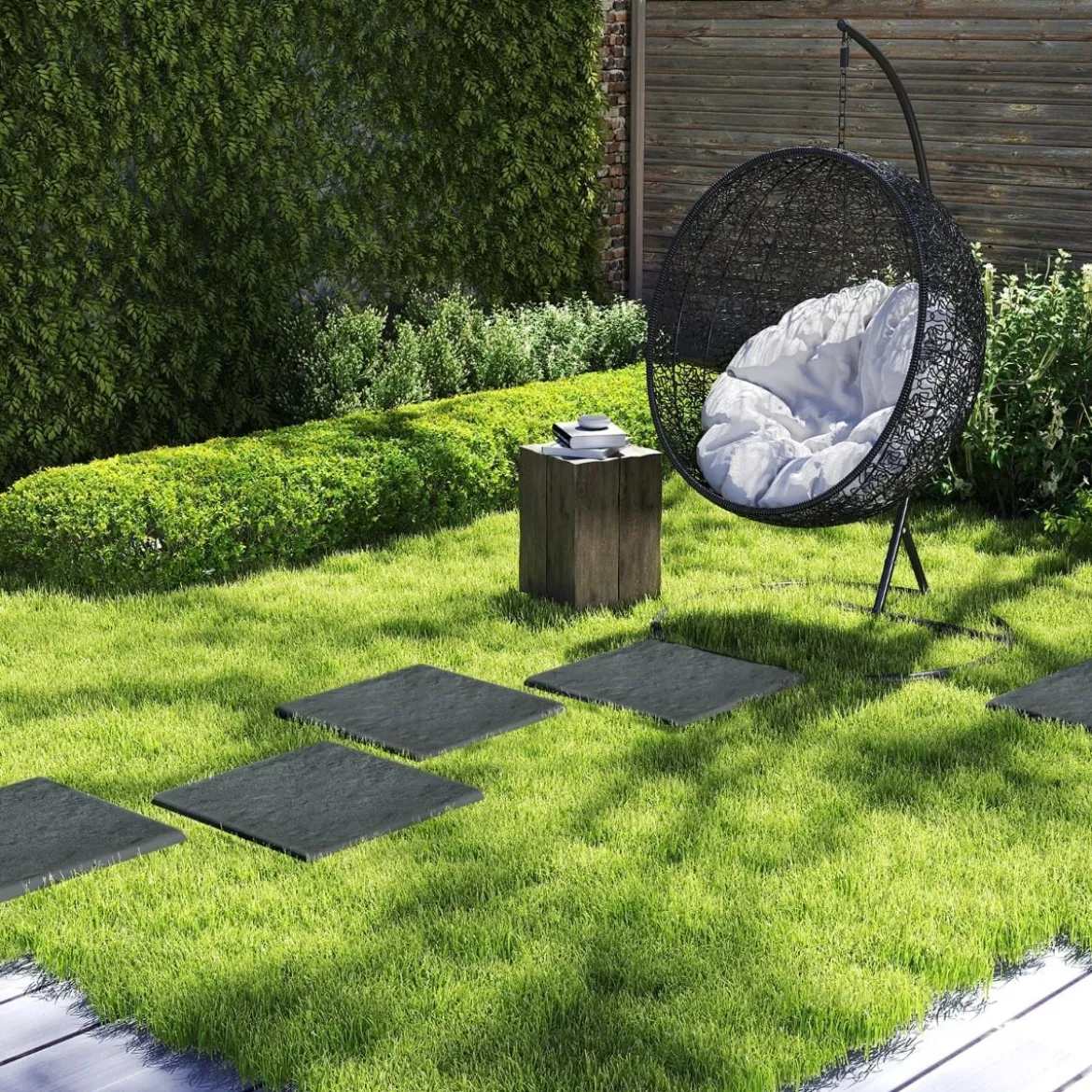 8er Set Trittsteine für Garten Gehwegplatten aus Polypropylen Steinplatten inkl. 32 Erdspießen 39,5 x 39,5 cm Grau