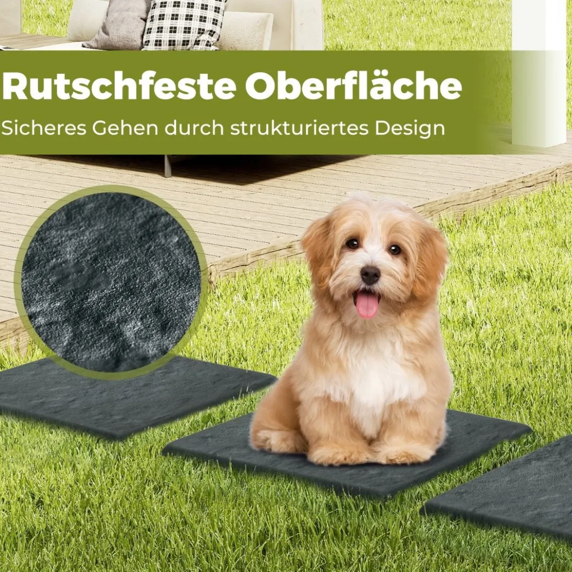 8er Set Trittsteine für Garten Gehwegplatten aus Polypropylen Steinplatten inkl. 32 Erdspießen 39,5 x 39,5 cm Grau