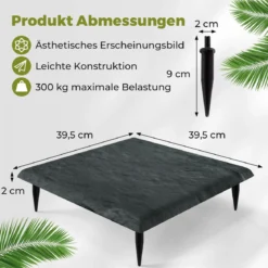 8er Set Trittsteine für Garten Gehwegplatten aus Polypropylen Steinplatten inkl. 32 Erdspießen 39,5 x 39,5 cm Grau