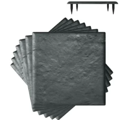 8er Set Trittsteine für Garten Gehwegplatten aus Polypropylen Steinplatten inkl. 32 Erdspießen 39,5 x 39,5 cm Grau