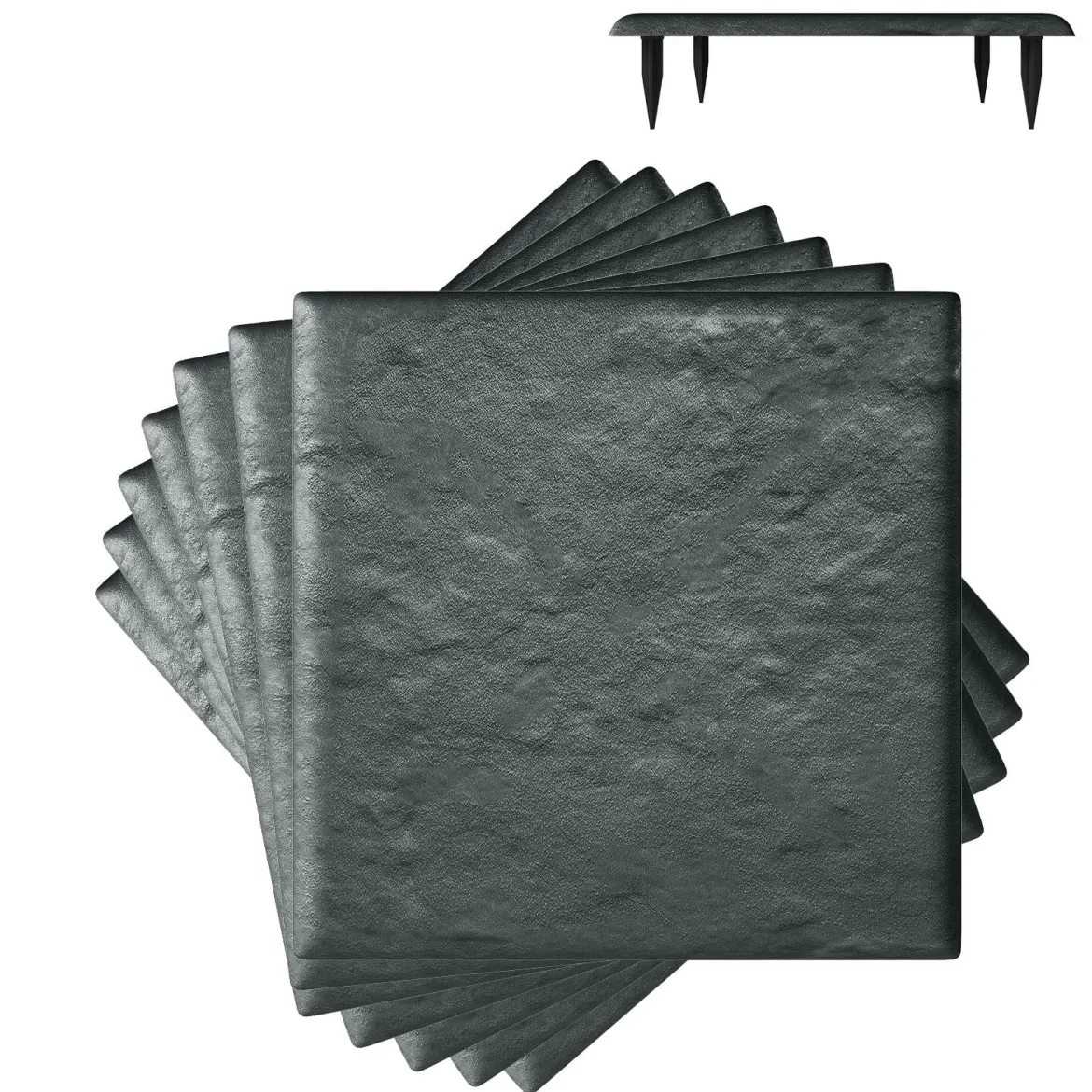 8er Set Trittsteine für Garten Gehwegplatten aus Polypropylen Steinplatten inkl. 32 Erdspießen 39,5 x 39,5 cm Grau