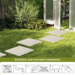 8er Set Trittsteine für Garten Gehwegplatten aus Polypropylen Steinplatten inkl. 32 Erdspießen 39,5 x 39,5 cm Beige