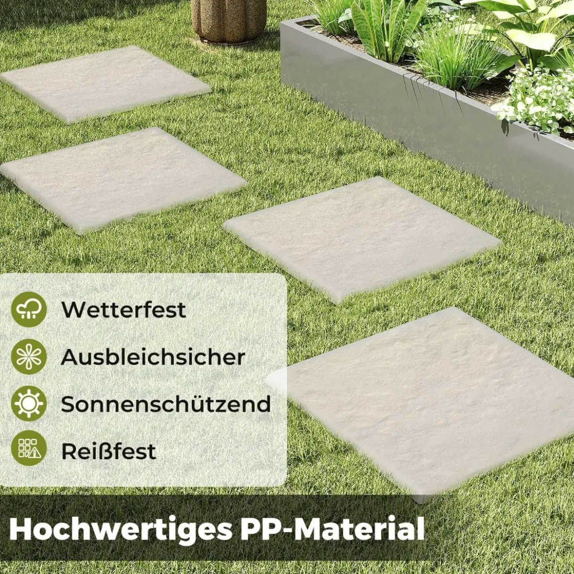8er Set Trittsteine für Garten Gehwegplatten aus Polypropylen Steinplatten inkl. 32 Erdspießen 39,5 x 39,5 cm Beige