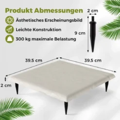 8er Set Trittsteine für Garten Gehwegplatten aus Polypropylen Steinplatten inkl. 32 Erdspießen 39,5 x 39,5 cm Beige