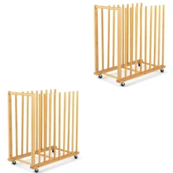 2er Set Trocken-Malregal aus Bambus mit 9 Schlitzen Griff & Rollen in Natürlicher Optik 75 x 40 x 81 cm