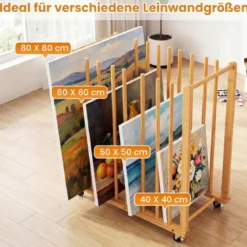 2er Set Trocken-Malregal aus Bambus mit 9 Schlitzen Griff & Rollen in Natürlicher Optik 75 x 40 x 81 cm