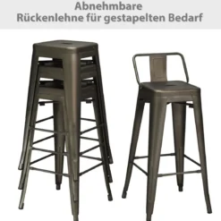 4er Set Vintage Barstühle aus Rotguss-Metall mit Rückenlehne Stapelbare Esszimmerstühle Rotguss
