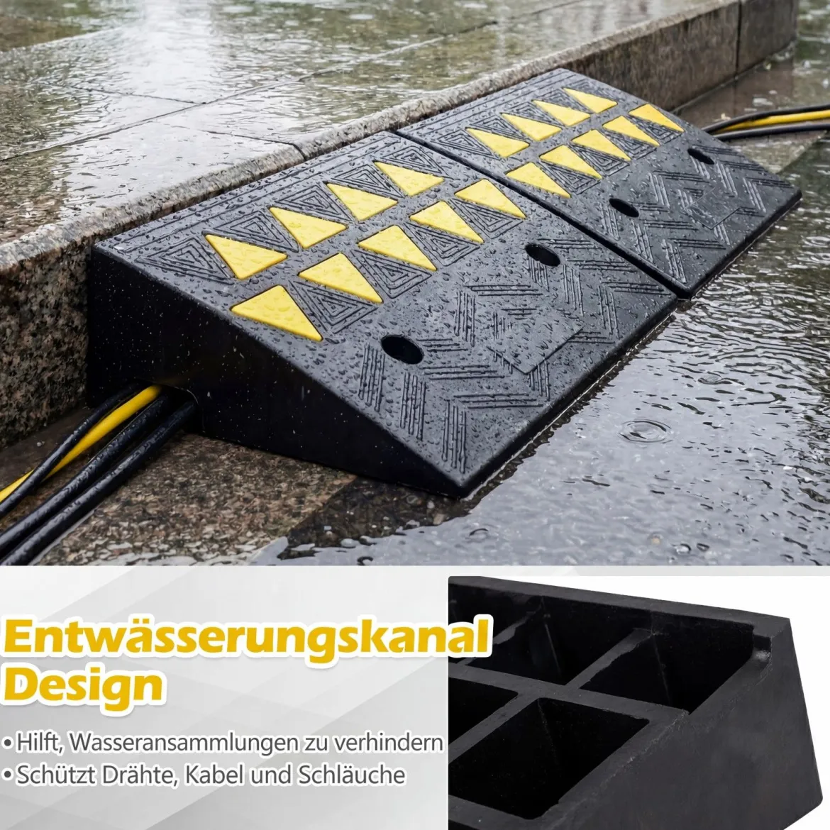 2er Set Vollgummi Schwellenrampe mit 15 Tonnen Tragkraft Türschwellenrampe 48 x 33 x 13 cm