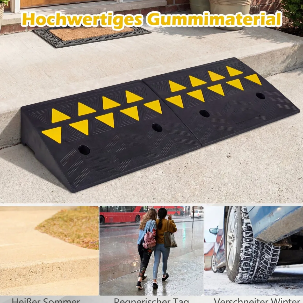 2er Set Vollgummi Schwellenrampe mit 15 Tonnen Tragkraft Türschwellenrampe 48 x 33 x 13 cm
