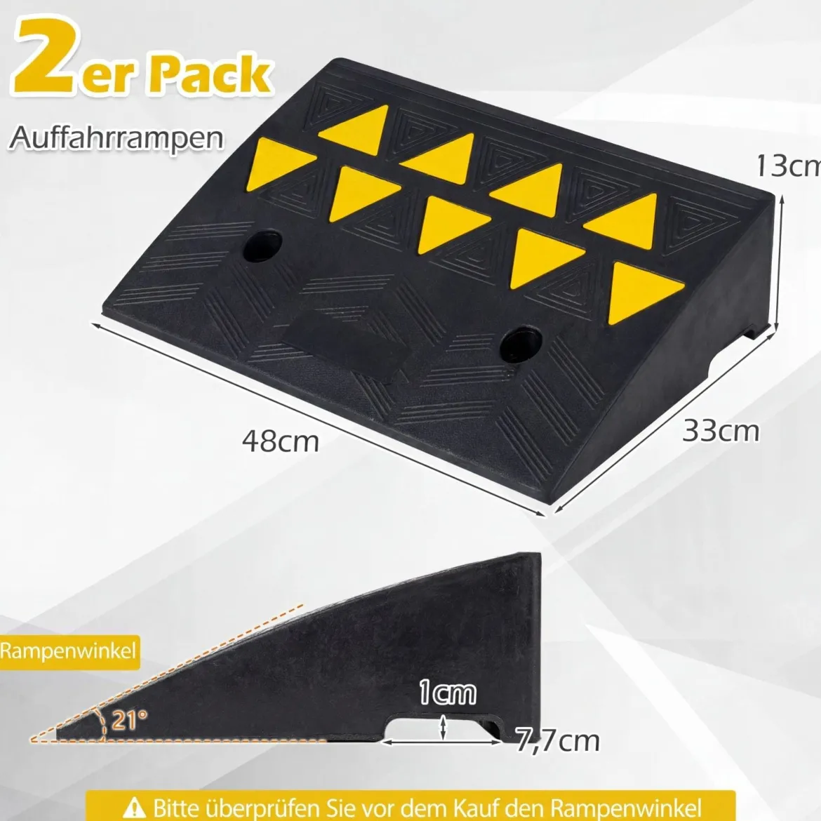 2er Set Vollgummi Schwellenrampe mit 15 Tonnen Tragkraft Türschwellenrampe 48 x 33 x 13 cm