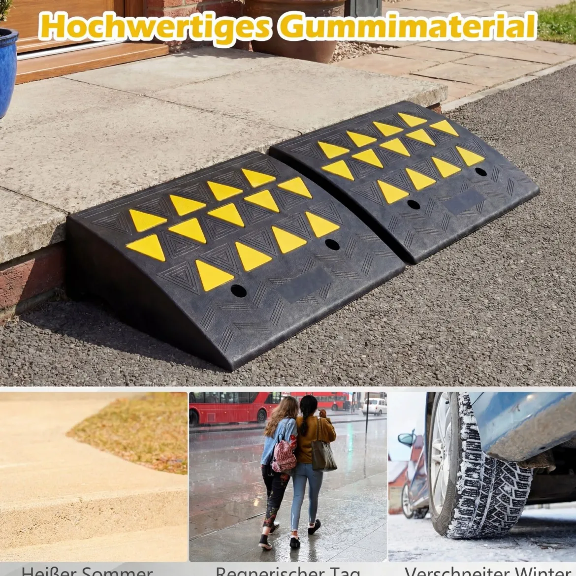 2er Set Vollgummi Schwellenrampe mit 15 Tonnen Tragkraft Türschwellenrampe 49 x 37 x 16 cm