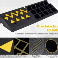 2er Set Vollgummi Schwellenrampe mit 15 Tonnen Tragkraft Türschwellenrampe 49 x 37 x 16 cm