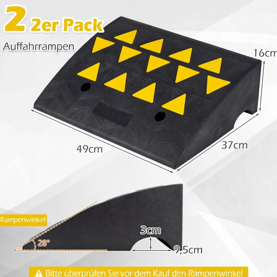 2er Set Vollgummi Schwellenrampe mit 15 Tonnen Tragkraft Türschwellenrampe 49 x 37 x 16 cm