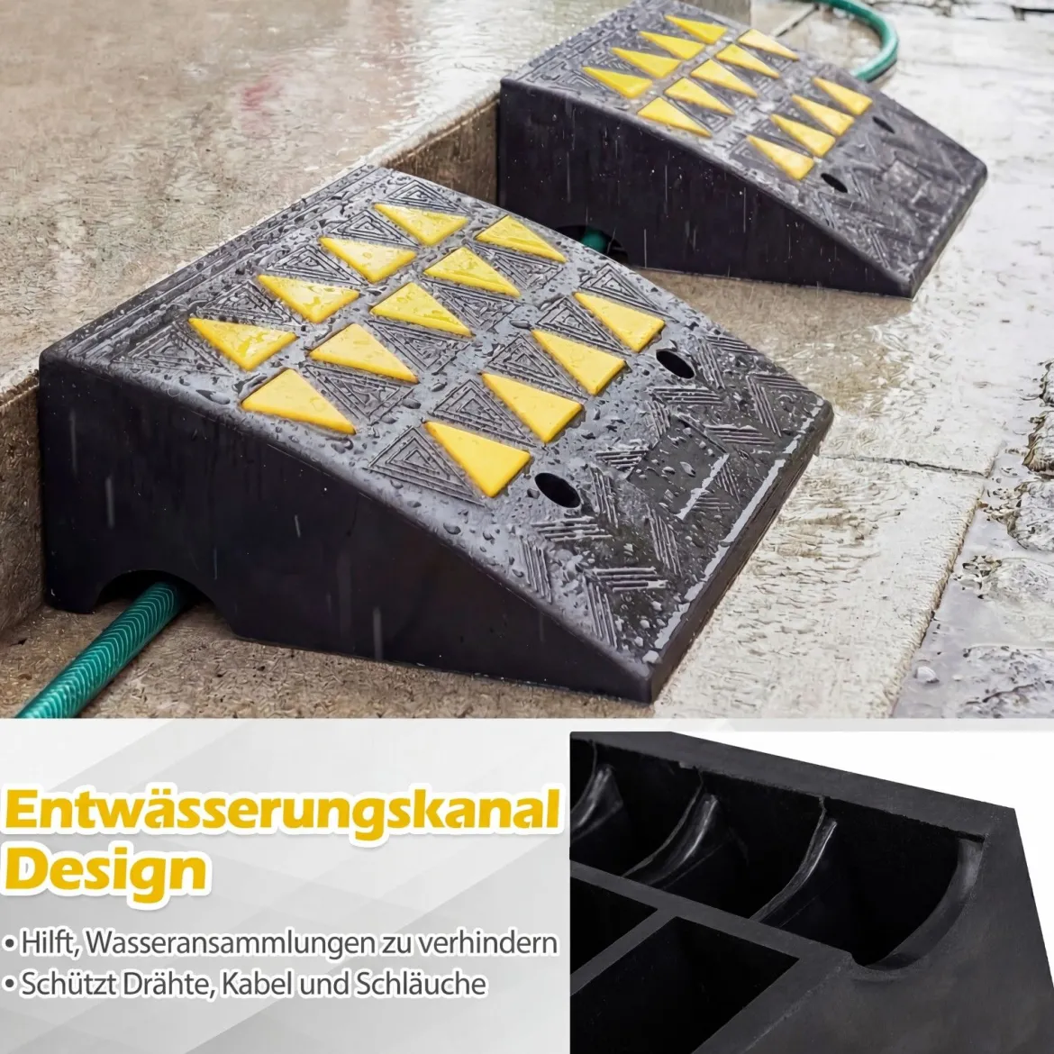 2er Set Vollgummi Schwellenrampe mit 15 Tonnen Tragkraft Türschwellenrampe 49 x 37 x 16 cm