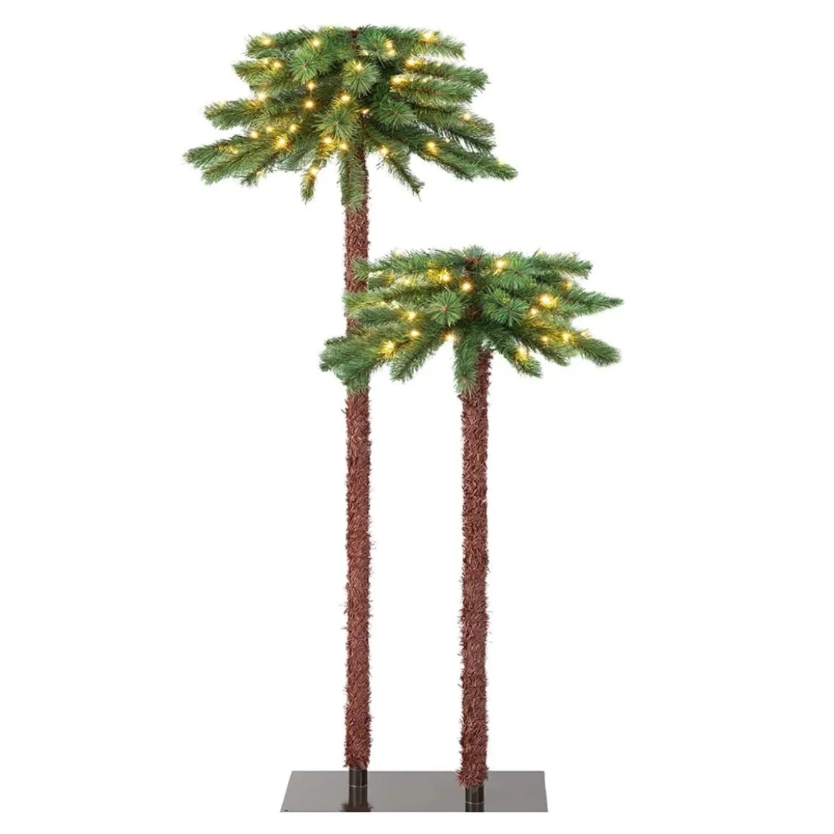 2-er Set Vorbeleuchtete künstliche Palme Weihnachtsbaum mit LED-Leuchten 107+ 152,5 cm Grün