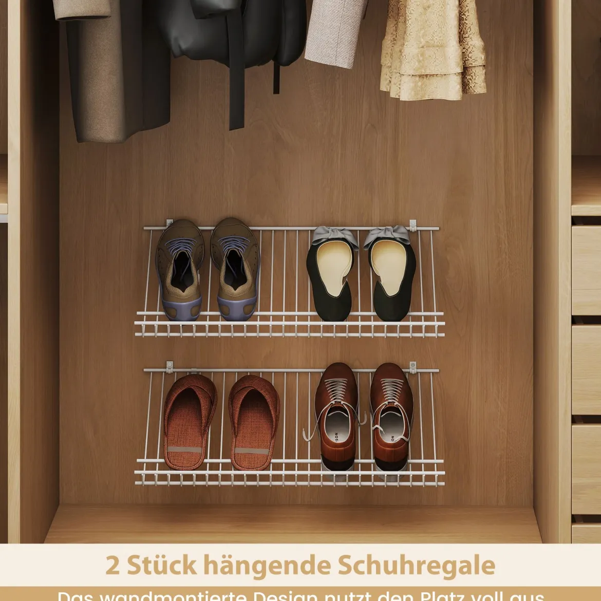 2er Set Wandmontage Schuhregale Metall-Draht Lagerorganisator Set Anpassbare Schrankregal