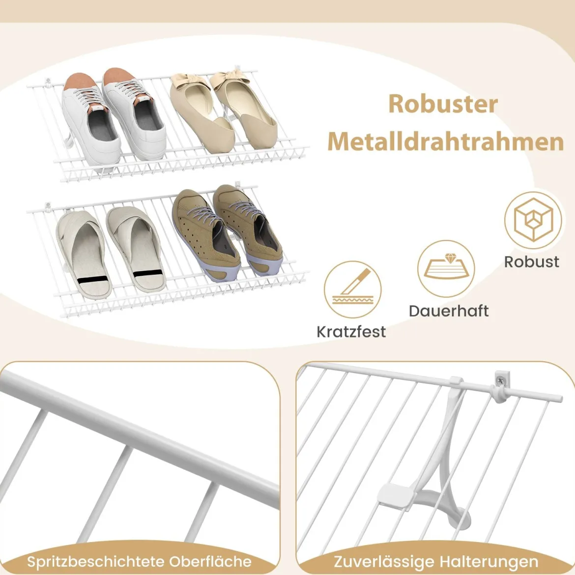 2er Set Wandmontage Schuhregale Metall-Draht Lagerorganisator Set Anpassbare Schrankregal