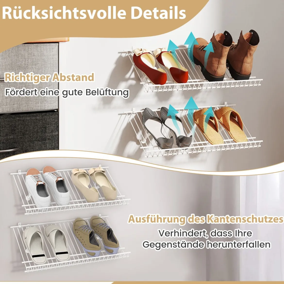 2er Set Wandmontage Schuhregale Metall-Draht Lagerorganisator Set Anpassbare Schrankregal