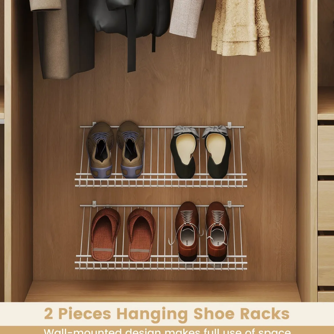 2er Set Wandmontage Schuhregale Metall-Draht Lagerorganisator Set Anpassbare Schrankregal