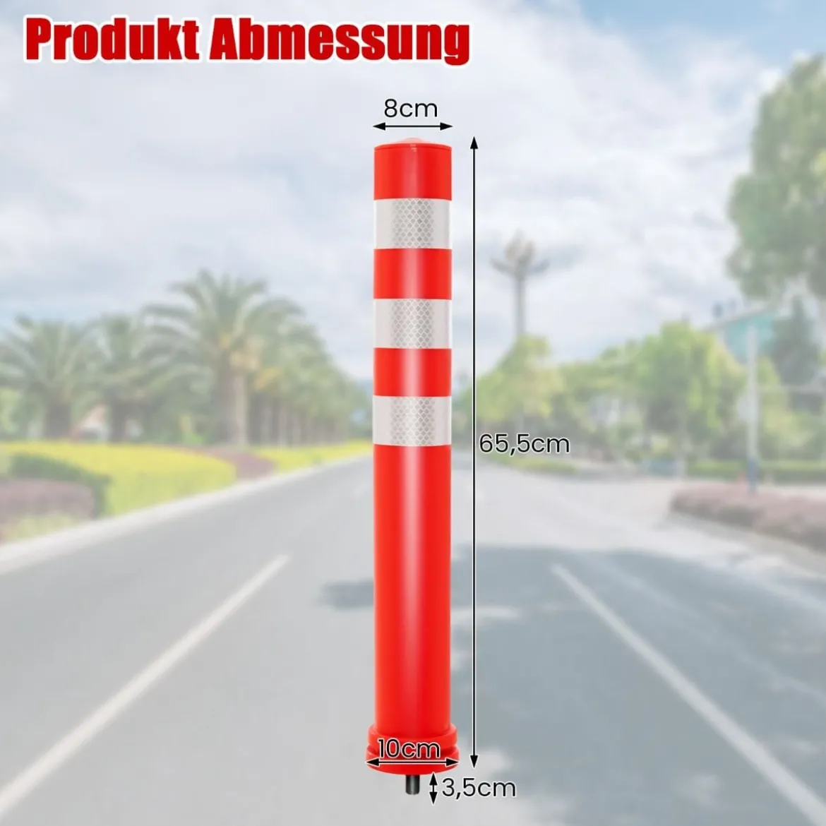 10er Set Warnpfosten aus PU mit 3 Reflektierenden & Befestigungsmaterial Absperrpfosten Ø 8 cm