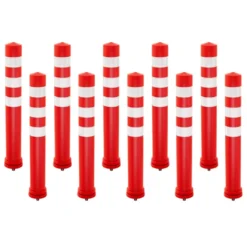 10er Set Warnpfosten aus PU mit 3 Reflektierenden & Befestigungsmaterial Absperrpfosten Ø 8 cm