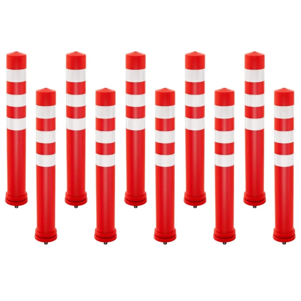 10er Set Warnpfosten aus PU mit 3 Reflektierenden & Befestigungsmaterial Absperrpfosten Ø 8 cm