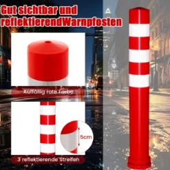 10er Set Warnpfosten aus PU mit 3 Reflektierenden & Befestigungsmaterial Absperrpfosten Ø 8 cm