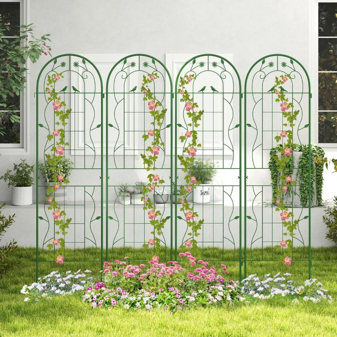 4er Set 180 x 50 cm Metall Rankgitter zum Stecken Dekorativer Gartenzaun Freistehende Rankhilfe