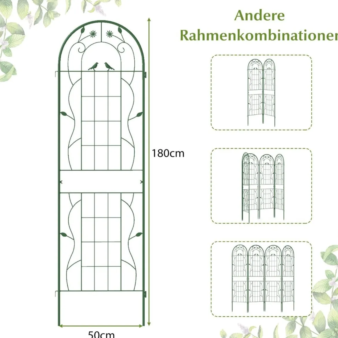 4er Set 180 x 50 cm Metall Rankgitter zum Stecken Dekorativer Gartenzaun Freistehende Rankhilfe
