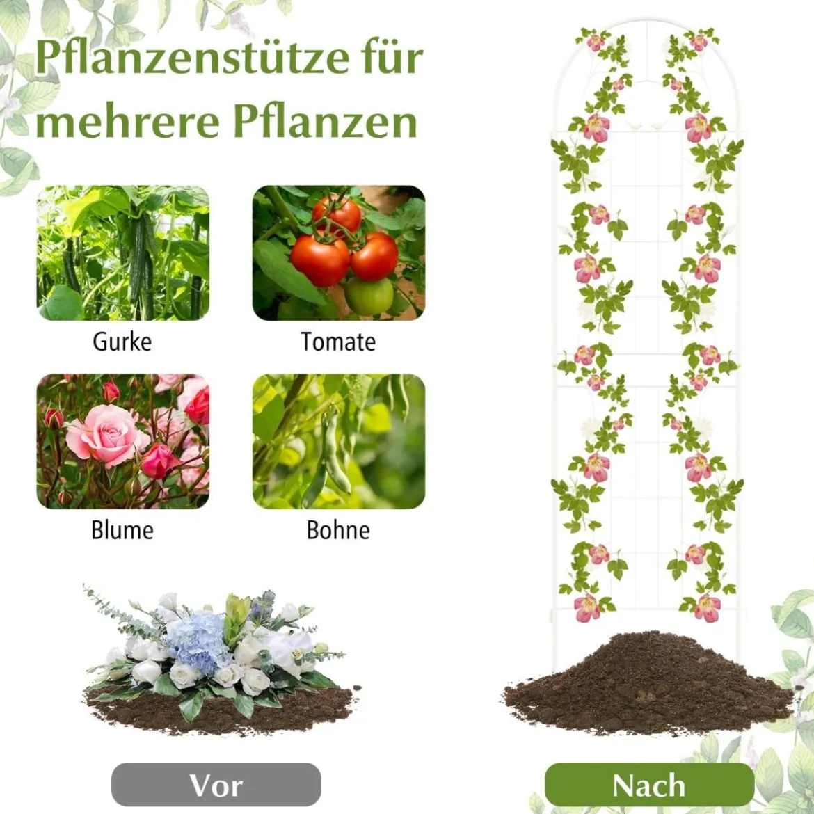 4er Set 180 x 50 cm Metall Rankgitter zum Stecken Dekorativer Gartenzaun Freistehende Rankhilfe