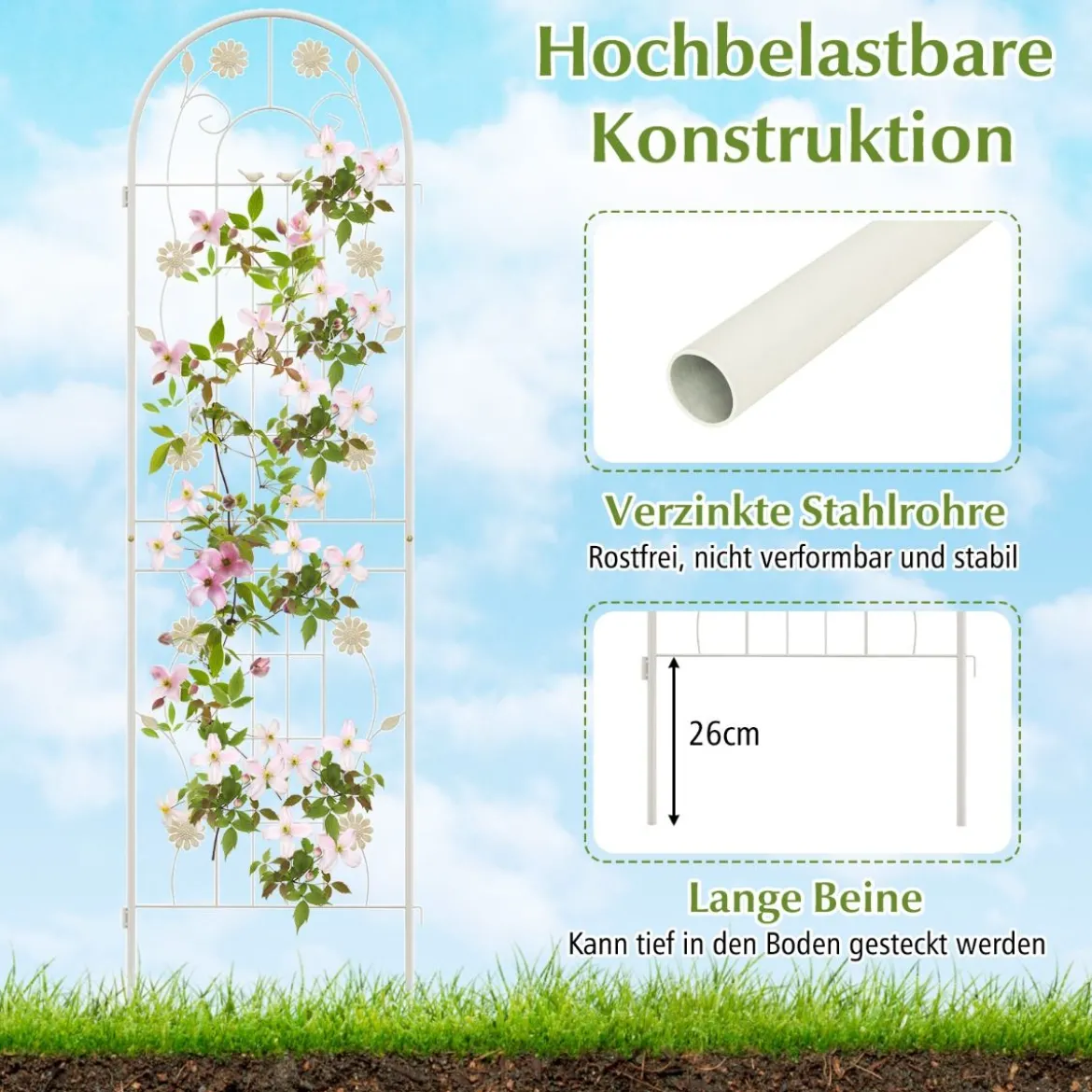 4er Set 180 x 50 cm Metall Rankgitter zum Stecken Dekorativer Gartenzaun Freistehende Rankhilfe