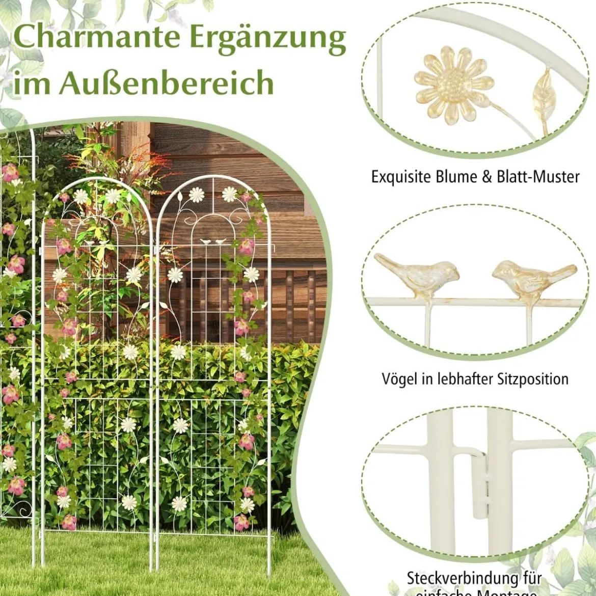 4er Set 180 x 50 cm Metall Rankgitter zum Stecken Dekorativer Gartenzaun Freistehende Rankhilfe
