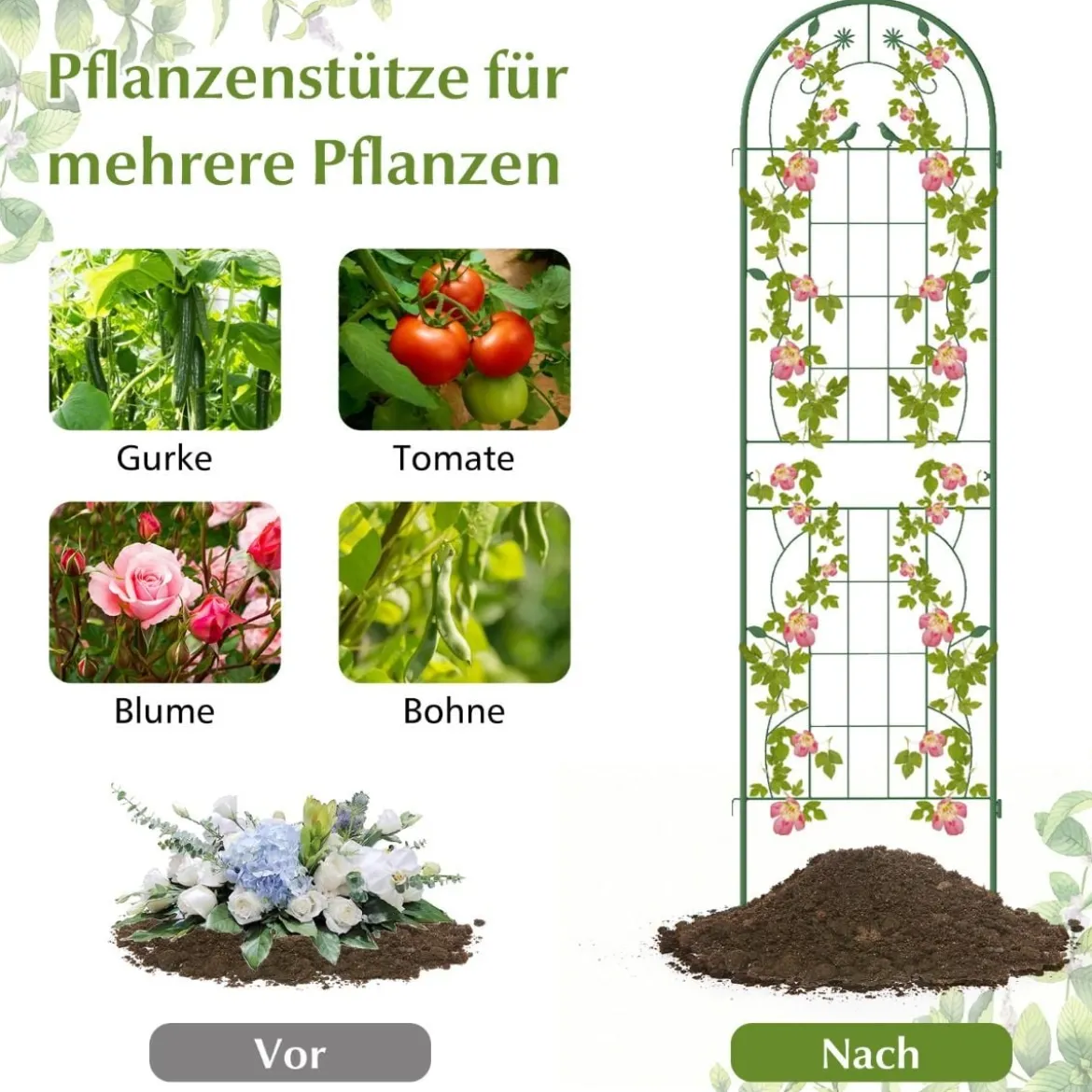 4er Set 180 x 50 cm Metall Rankgitter zum Stecken Dekorativer Gartenzaun Freistehende Rankhilfe
