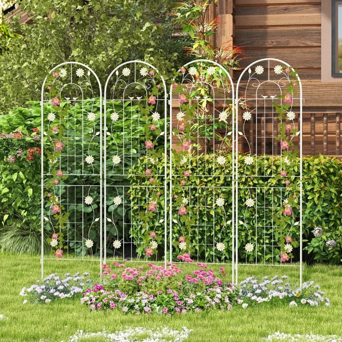 4er Set 180 x 50 cm Metall Rankgitter zum Stecken Dekorativer Gartenzaun Freistehende Rankhilfe