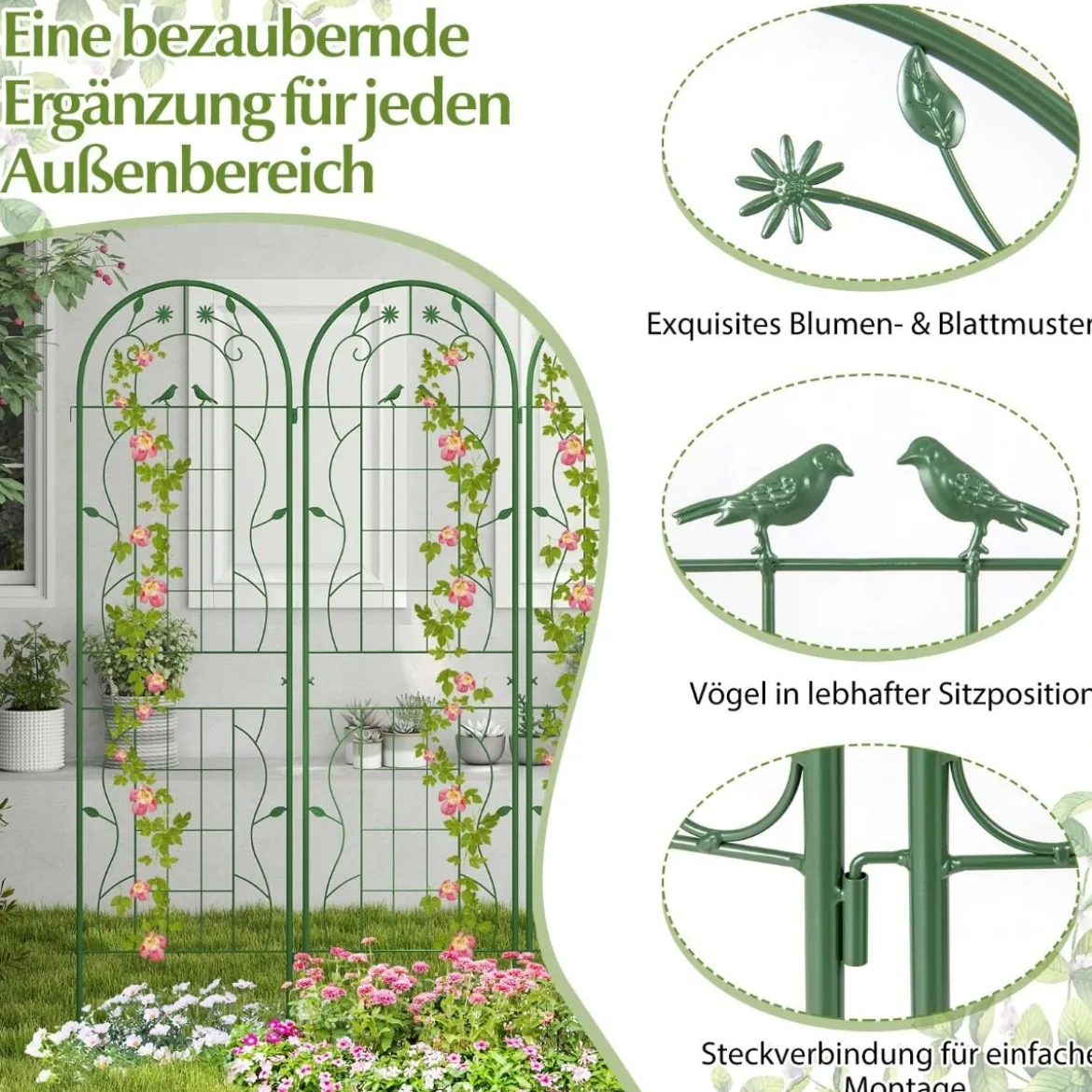 4er Set 180 x 50 cm Metall Rankgitter zum Stecken Dekorativer Gartenzaun Freistehende Rankhilfe