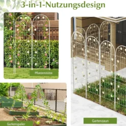 4er Set 180 x 50 cm Metall Rankgitter zum Stecken Dekorativer Gartenzaun Freistehende Rankhilfe