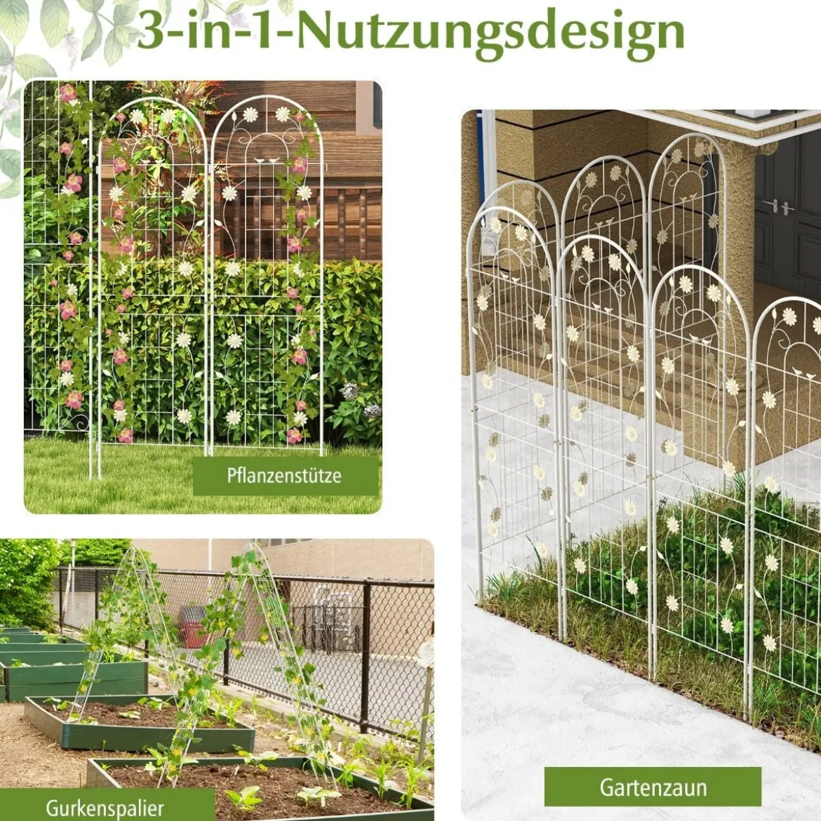 4er Set 180 x 50 cm Metall Rankgitter zum Stecken Dekorativer Gartenzaun Freistehende Rankhilfe