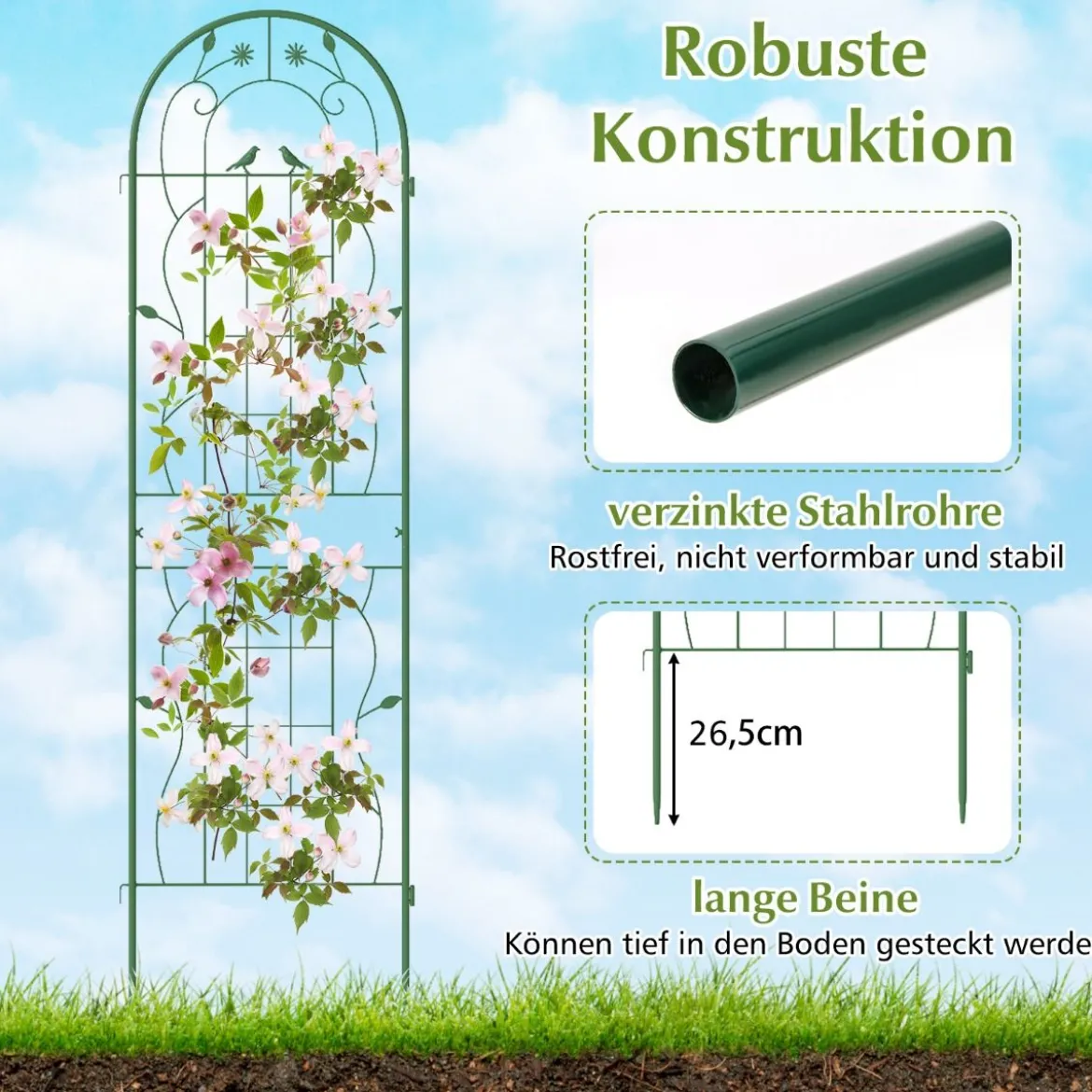 4er Set 180 x 50 cm Metall Rankgitter zum Stecken Dekorativer Gartenzaun Freistehende Rankhilfe
