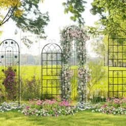 4er Set 180 x 50 cm Metall Rankgitter zum Stecken Dekorativer Gartenzaun Freistehende Rankhilfe