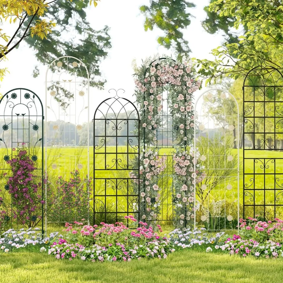 4er Set 180 x 50 cm Metall Rankgitter zum Stecken Dekorativer Gartenzaun Freistehende Rankhilfe